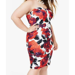 D. Darlin Dress Women 16W White Red Black Rose Floral Strapless Sheath Party New